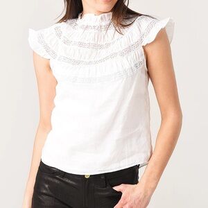Frame Shirred Lace Trimmed Ramie-Voile Inset Blouse